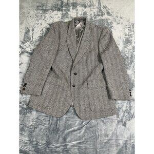 Monsieur Bernard Mens Pure Wool Gray Herringbone Blazer Size 46R